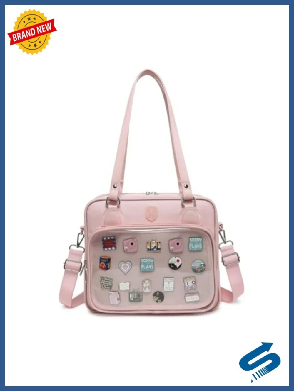 Ita Bag Crossbody Shoulder Satchel Messenger Backpack with PVC Window for Pins